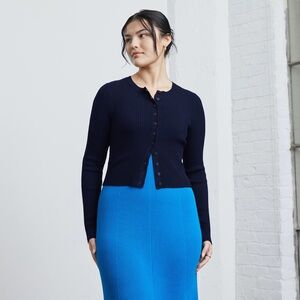 Everlane The Ribbed Cropped Cardigan Sweater in Black Size Medium Stretch